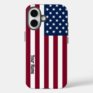 Coque Pour iPhone 16 Drapeau Américain avec Texte Personnalisé