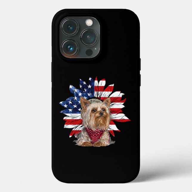 Coques Case-Mate iPhone Drapeau américain avec Yorkie Puppy (Verso)