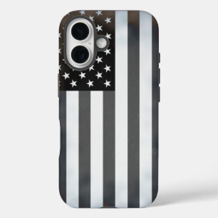 Coque Pour iPhone 16 Drapeau américain Black & White Pop Art