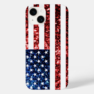 Coque Pour iPhone 14 Drapeau américain bleu faux scintillant