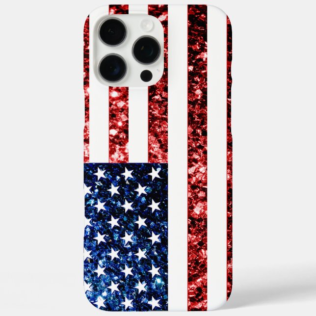 Coques Case-Mate iPhone Drapeau américain bleu faux scintillant (Verso)