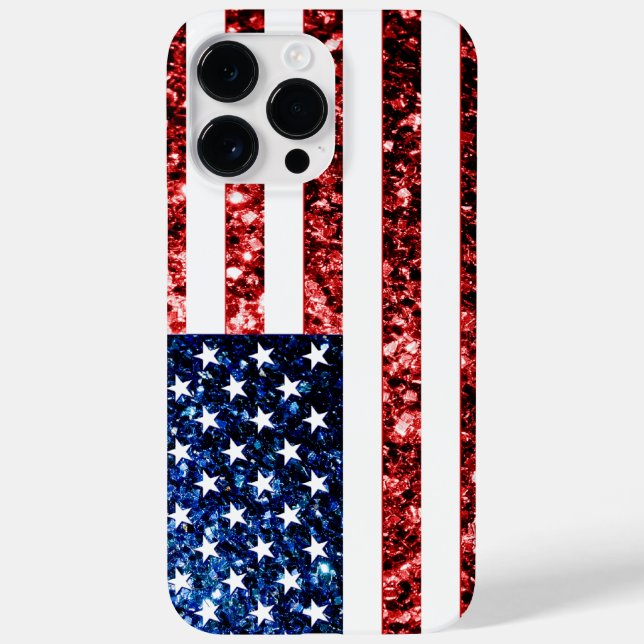 Coques Case-Mate iPhone Drapeau américain bleu faux scintillant (Verso)
