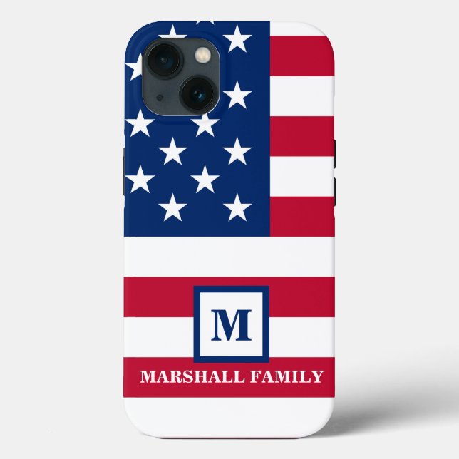 Coques Case-Mate iPhone Drapeau américain Customisé Monogramme 4 juillet (Verso)