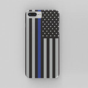 Coque iPhone 8 Plus/7 Plus Drapeau américain de la Ligne bleue mince personna