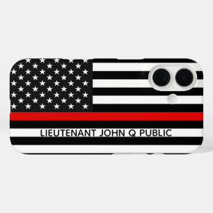 Coques iPhone 16 Drapeau américain de la ligne rouge mince