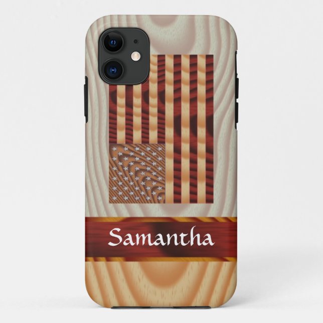 Coques Case-Mate iPhone Drapeau américain Faux wood (Dos)