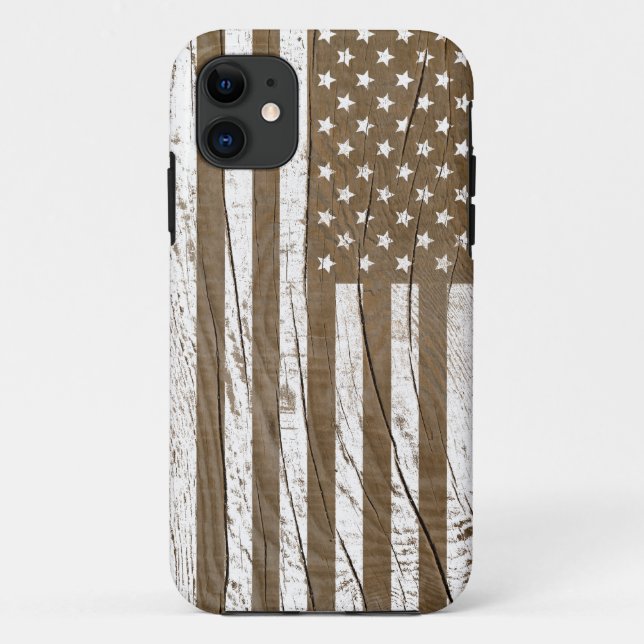 Coques Case-Mate iPhone Drapeau américain Faux Wood Grrain Grunge (Dos)