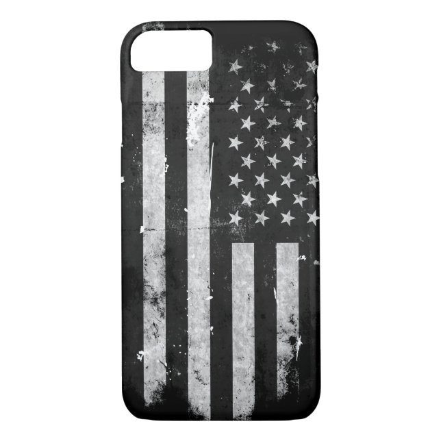 Coques Case-Mate iPhone Drapeau américain grunge noir et blanc (Dos)