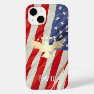 Coque Case-Mate iPhone Drapeau américain patriotique Aigle d'or Nom perso