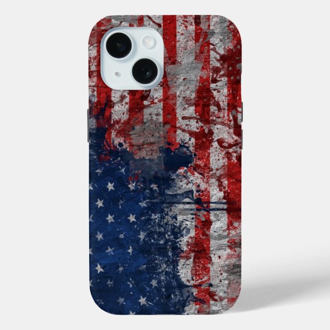 Coques Case-Mate iPhone Drapeau américain peint sur un mur de grunge (Verso)
