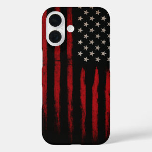 Coque Pour iPhone 16 Drapeau américain rouge et noir