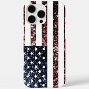 Coque iPhone 16 Pro Max Drapeau américain rustique bleu faux scintillants