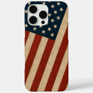 Coque iPhone 16 Pro Max Drapeau américain rustique vintage avec texture de