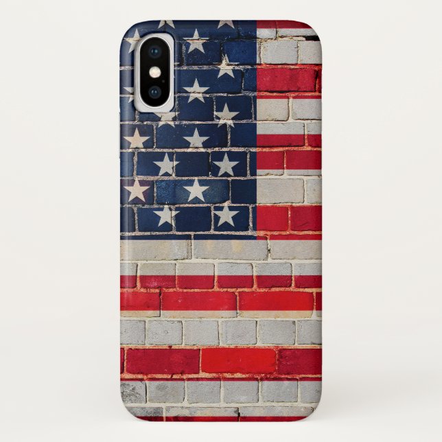 Coques Case-Mate iPhone Drapeau américain sur un mur de briques (Dos)