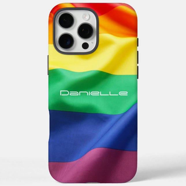 Coques Case-Mate iPhone Drapeau arc-en-ciel de la fierté LGBT Nom personna (Verso)