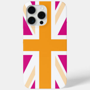 Coque iPhone 15 Pro Max Drapeau britannique rose et orange