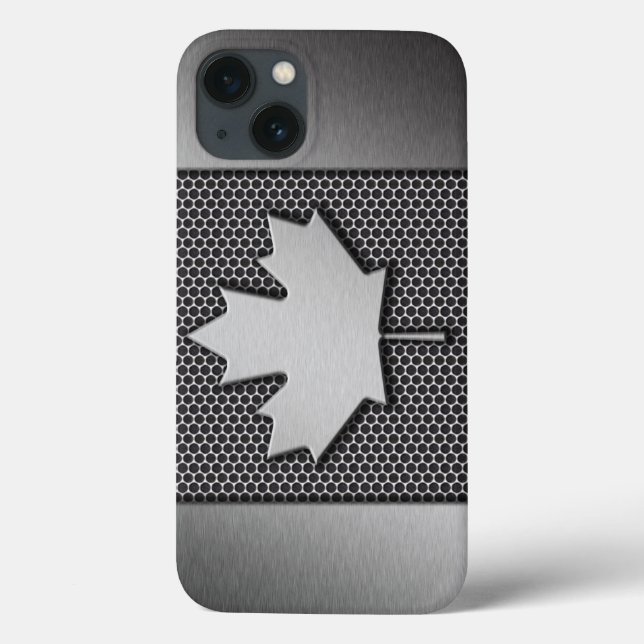 Coques Case-Mate iPhone Drapeau canadien en métal brossé (Verso)