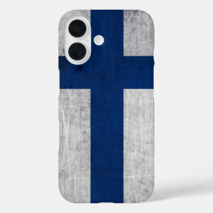 Coques iPhone 16 Drapeau de Finlande Grunge