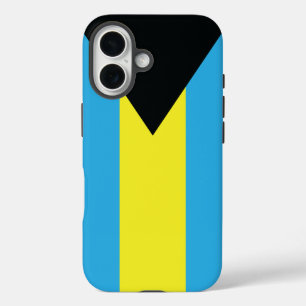 Coque Pour iPhone 16 Drapeau des Bahamas en bleu, noir et jaune