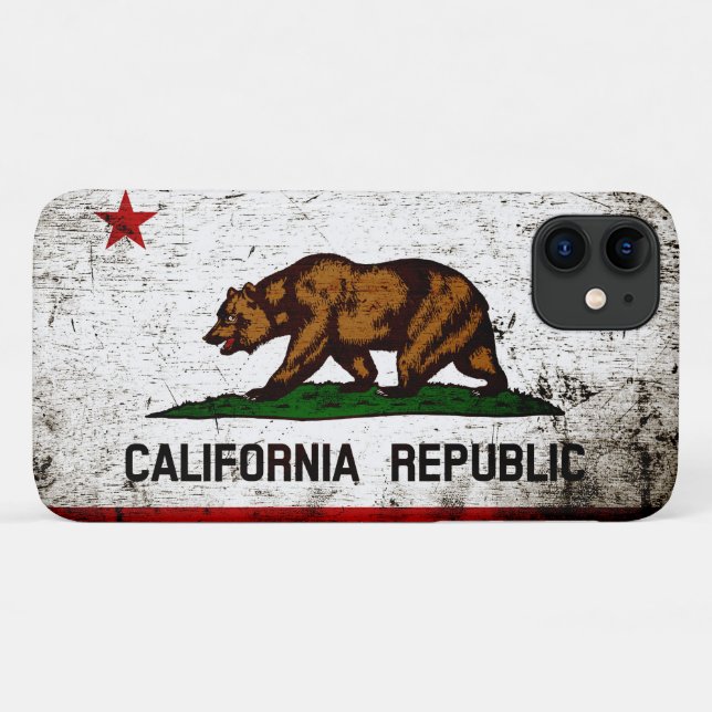 Coques Case-Mate iPhone Drapeau d'État de la Californie de Black Grunge (Dos (Horizontal))