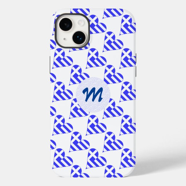Coques Case-Mate iPhone Drapeau grec cœur amour carrelé initiale (Verso)