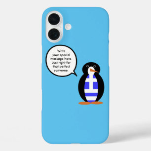 Coque Pour iPhone 16 Plus Drapeau grec parlant Ms Penguin personnalisé