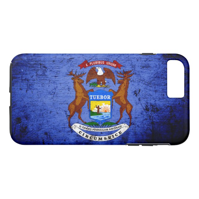 Coques Case-Mate iPhone Drapeau grunge noir d'État du Michigan (Dos (Horizontal))