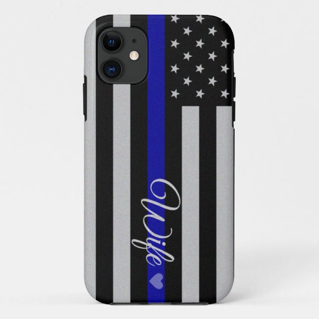 Coques Case-Mate iPhone Drapeau mince d'épouse de Blue Line (Dos)