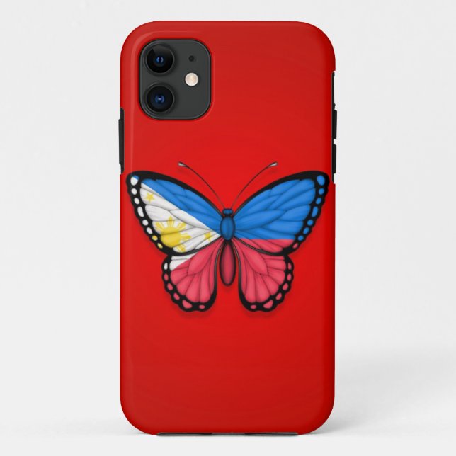 Coques Case-Mate iPhone Drapeau philippin de papillon sur le rouge (Dos)