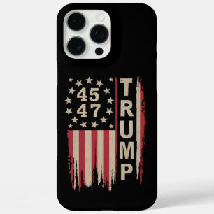 Coque iPhone 16 Pro Max Drapeau Trump 45 47 Vintage Rétro Amérique USA