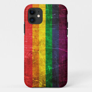Coque iPhone 11 Drapeau vintage rayé et porté d'arc-en-ciel de g
