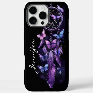 Coque iPhone 16 Pro Max Dreamcatcher en plume de papillon violet