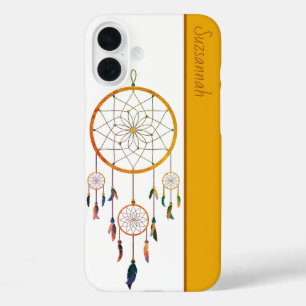 Coque Pour iPhone 16 Plus Dreamcatcher Plumes colorées Boho Nom personnalisé