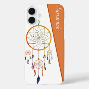 Coque Pour iPhone 16 Plus Dreamcatcher Plumes colorées Boho Nom personnalisé