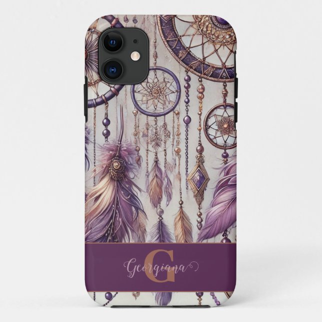 Coques Case-Mate iPhone Dreamcatchers Personnalisés Boho & Purple & Or (Dos)