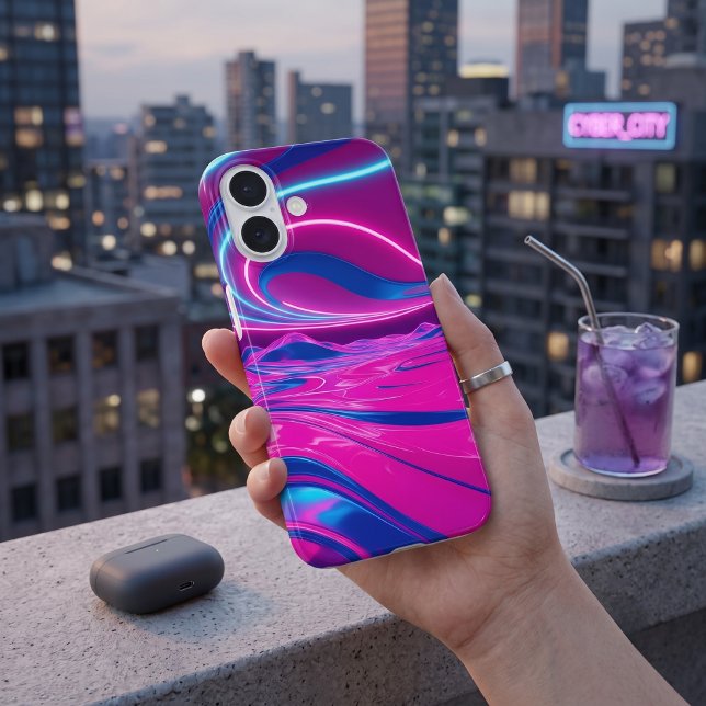 Coques Case-Mate iPhone Dreamwave Néon Électrique Rose et Bleu Abstrait (Créateur téléchargé)