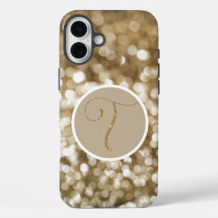 Coque Pour iPhone 16 Plus Dreamy Bokeh Gold Parties scintillant Letter T Whi