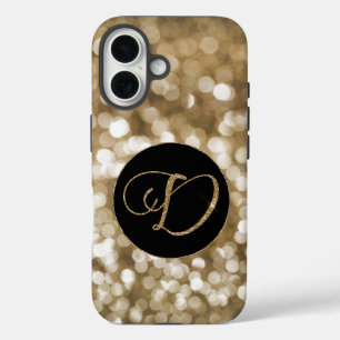 Coque Pour iPhone 16 Dreamy Bokeh Gold Parties scintillant Lettre D Mon