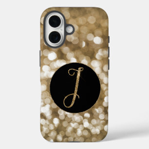 Coque Pour iPhone 16 Dreamy Bokeh Gold Parties scintillant Lettre I Mon