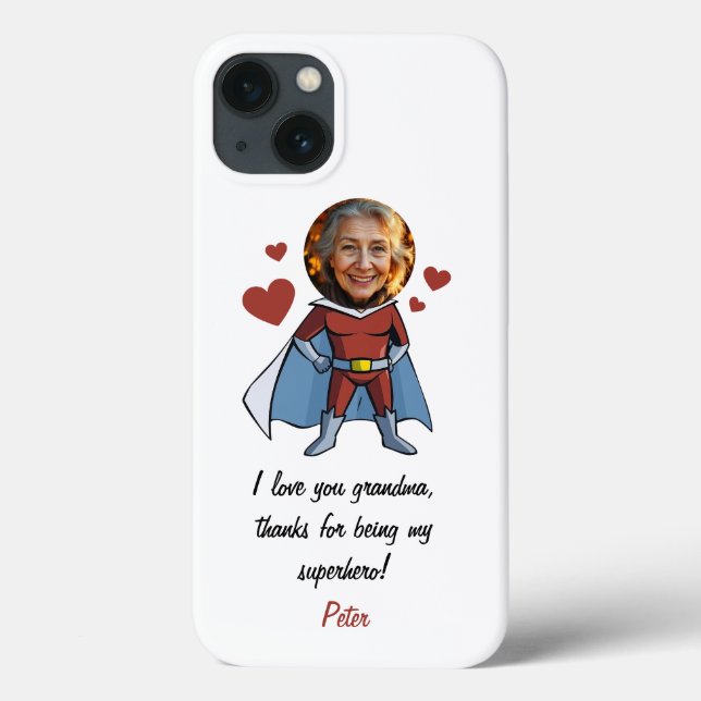 Coques Case-Mate iPhone Drôle Black & Maroon Cartoon Superhero Grand-mère (Verso)
