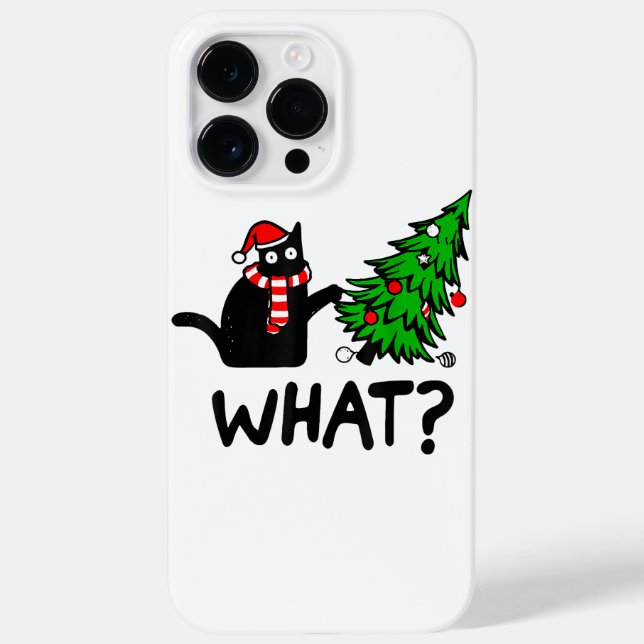 Coques Case-Mate iPhone Drôle cadeau de chat noir Poussant l'arbre de Noël (Verso)