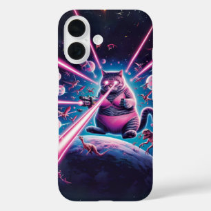 Coque Pour iPhone 16 Drôle chat géant et dinosaures dans l'espace