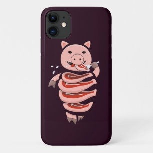 Coque iPhone 11 Drôle Cochon mangeant des steaks de porc Déplaisan