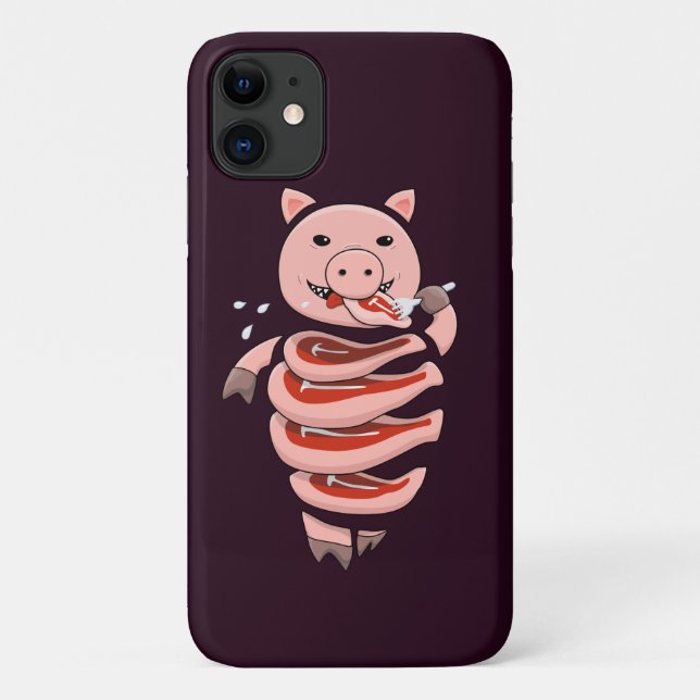 Coques Case-Mate iPhone Drôle Cochon mangeant des steaks de porc Déplaisan (Dos)