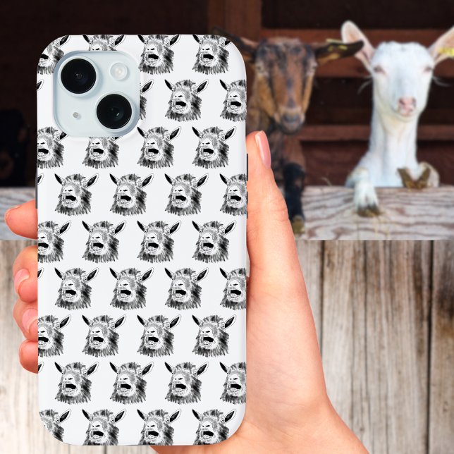 Coques Case-Mate iPhone Drôle cri chèvre Dessin d'art animal irky Cas (Funny screaming goat drawing black and white animal art pattern iPhone case)