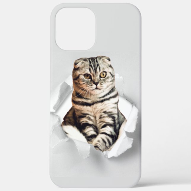 Coques Case-Mate iPhone Drôle Gray Cat Popping à travers l'illusion du pap (Verso)