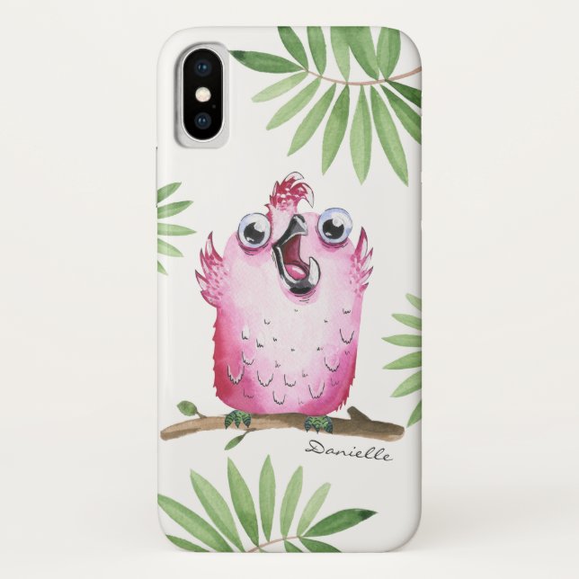 Coques Case-Mate iPhone Drôle oiseau rose avec votre nom (Dos)