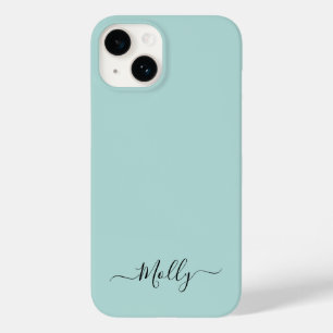 Coque Case-Mate iPhone Dusty Aqua Simple Minimaliste Script Nom personnal