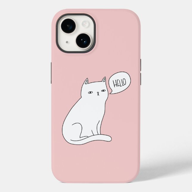 Coques Case-Mate iPhone Dusty rose drôle Chat blanc Dessin Bonjour (Verso)