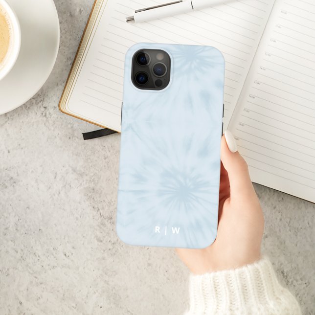 Coques Case-Mate iPhone Dye | Pastel Blue Modern Stylish Monogram (Créateur téléchargé)